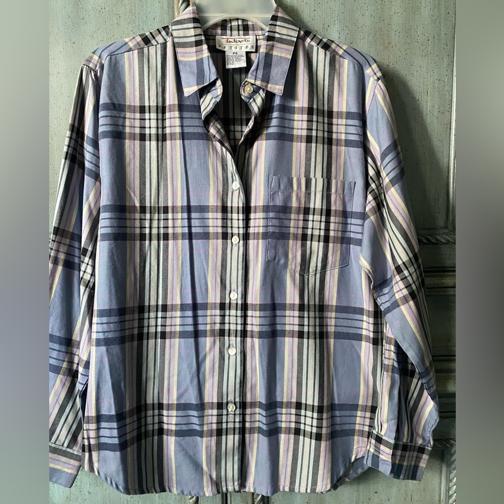 Pink, blue, purple plaid shirt
